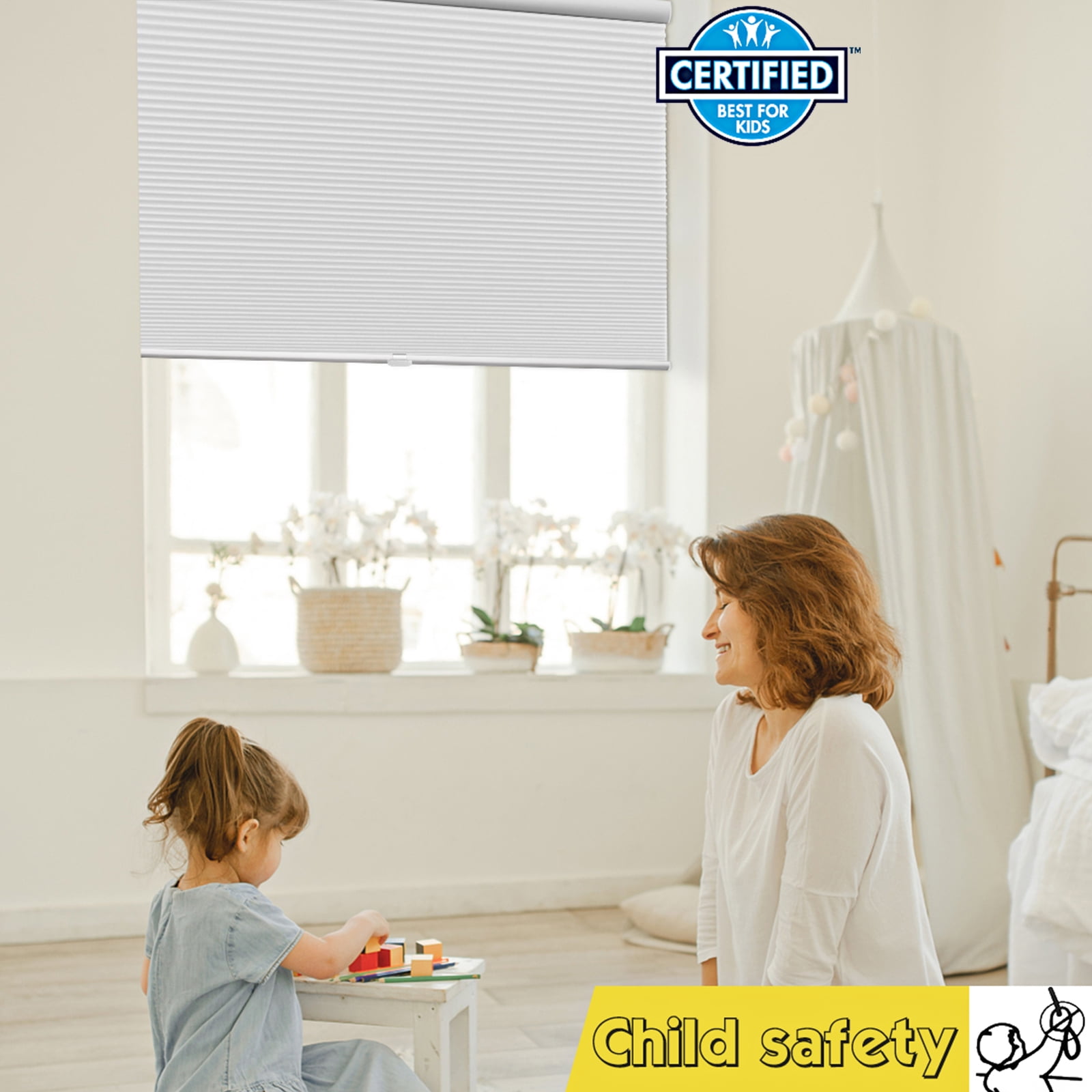 Keego 100% Blackout Cellular Window Shades Cordless Honeycomb Blinds for Window Size and Color Customizable for Home Bedroom Decor White 48"w x 48"h
