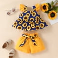 thumbnail image 5 of Hienoo Infant Girls Summer Outfits Sunflower Prints Flutter Sleeve T-Shirt Shorts Set, 5 of 7
