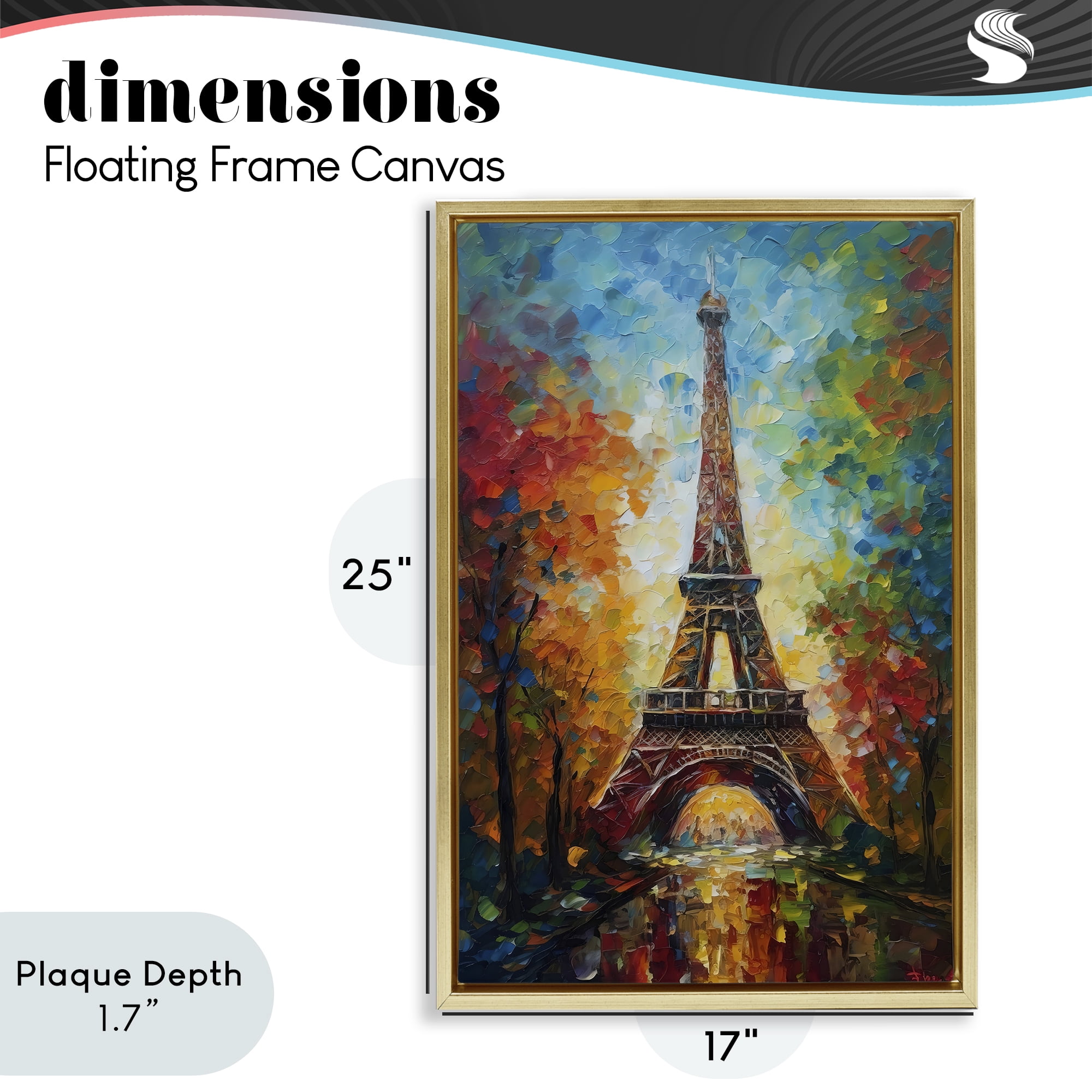 Stupell Industries Colorful Reflection at Eiffel Tower Gold Framed Floater Canvas Wall Art, design by Creative Studio