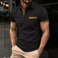 thumbnail image 2 of New Summer Arrivals YLSDY Mens Button Collared Shirts with Pocket Vertical Striped Collar Golf Tshirt Short Sleeve Trendy Button V Neck Tee Top for Summer Black XL, 2 of 7