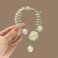 thumbnail image 3 of Tnobhg High Ponytail Hair Claw Clip with Tassel Flower Leaf Decor Faux Pearl Shark Hair Clip for Girls Women Thick Long Hair, 3 of 8