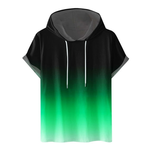 UVEASISHA Short Sleeve Hoodie Men,Men's Summer Hoodie Workout Gym Sweatshirt Muscle Fit Gradient Color Athletic Hoodies Pullover Hooded T-Shirts 2025 Green