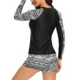 thumbnail image 6 of Womens Zip Front Long Sleeve Rashguard Shirt Color Block Print Tankini Swimsuit, 6 of 7