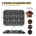 thumbnail image 4 of HONGBAKE Nonstick Muffin Pan 12-Cup, 2 Pack Carbon Steel Cupcake Pan, 2.75" Diameter Cup Muffin Tins for Baking, 4 of 10