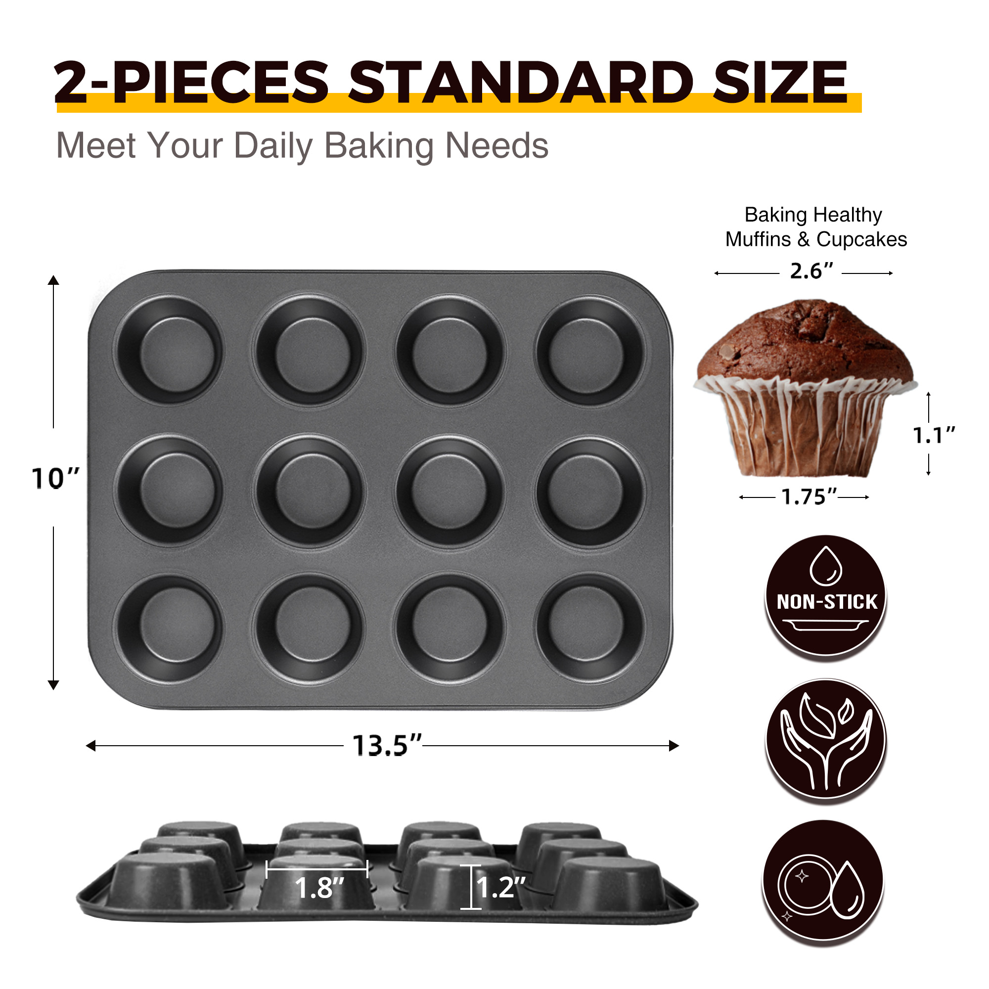 HONGBAKE Nonstick Muffin Pan, 12-Cup, 2-Pack photo 3