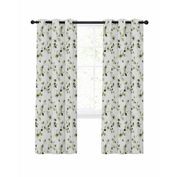 Sage Green Botanical Blackout Curtains, Light Blocking Print Window Curtains, Retro Blossom Floral Wildflower Thermal Insulated Window Drapes for Living Room Kitchen Cafe 2 Panels, 104"W x 84"L