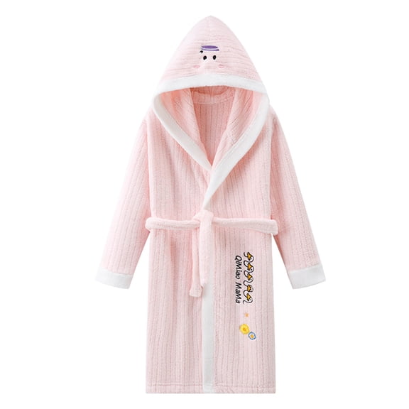 GCETTIC Kids Robes for Girls Kids Robe Hooded Robe With Pockets And Belt Soft Bathrobe Pink,9-12 Years