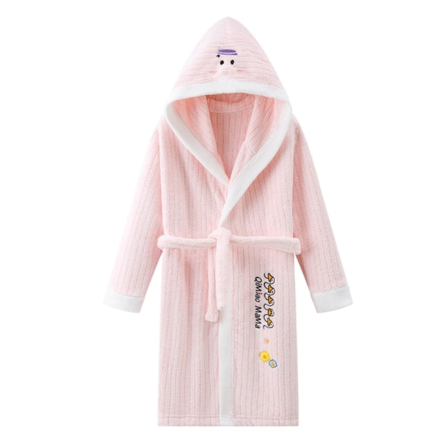 Splozh Cotton Robe Girls Fleece Bathrobe Hooded Kids Sleep Robe Flannel Sleepwear Soft Fuzzy Robes Pink,5-8 Years