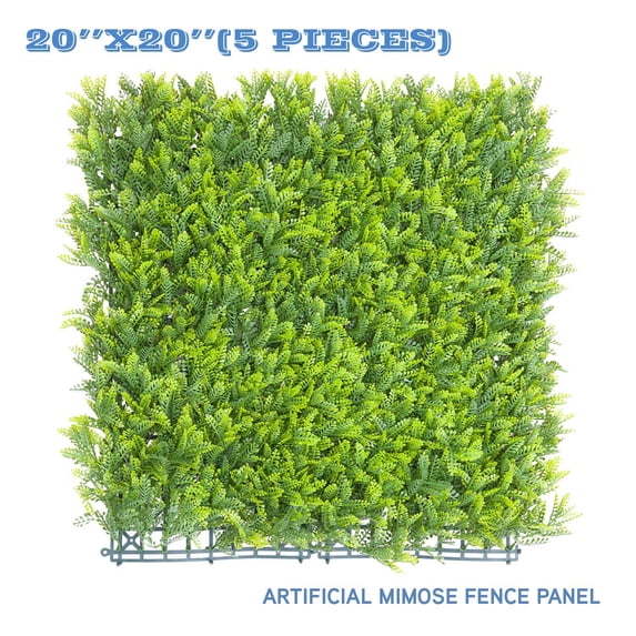 Sunshades Depot Artificial Mimose Fence Panel Green Wall Windscreen Privacy Screen Decorative Ivy Faux Leaves-5Pcs