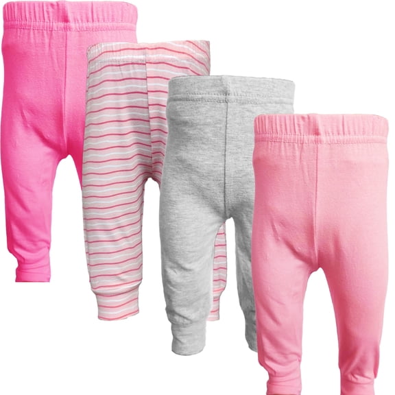 123 Bear Baby & Toddler Cuffed Ankle Pants, Cotton Spandex Leggings, Pink 4-Pack, 6-12 Months