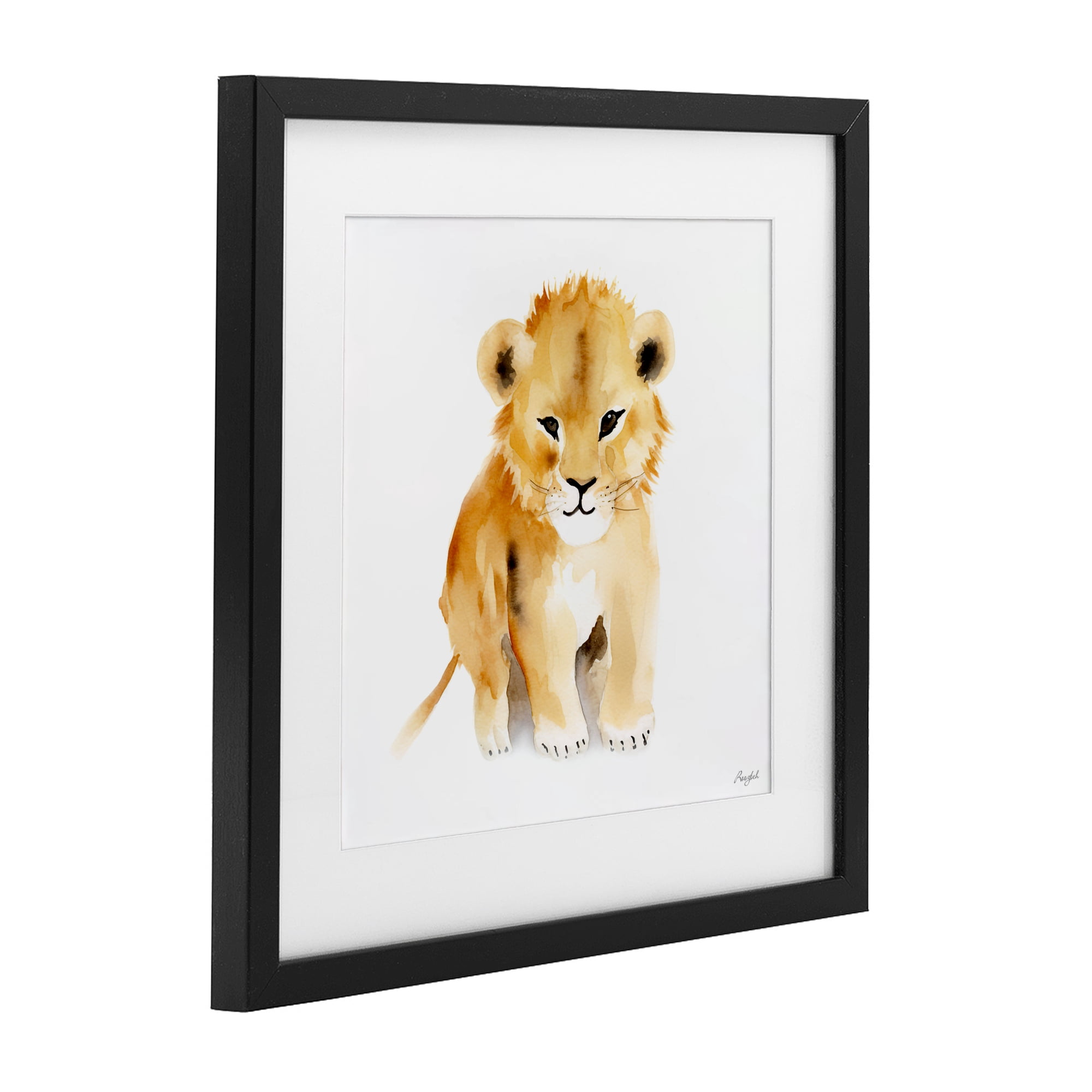 Stupell Industries Minimal Lion Cub Black Framed Print Under Glass, design by Roozbeh