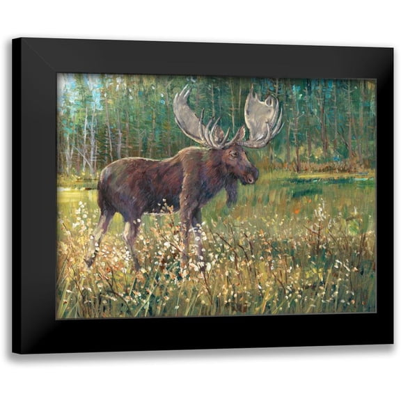 OToole, Tim 14x12 Black Modern Framed Museum Art Print Titled - Moose in the Field