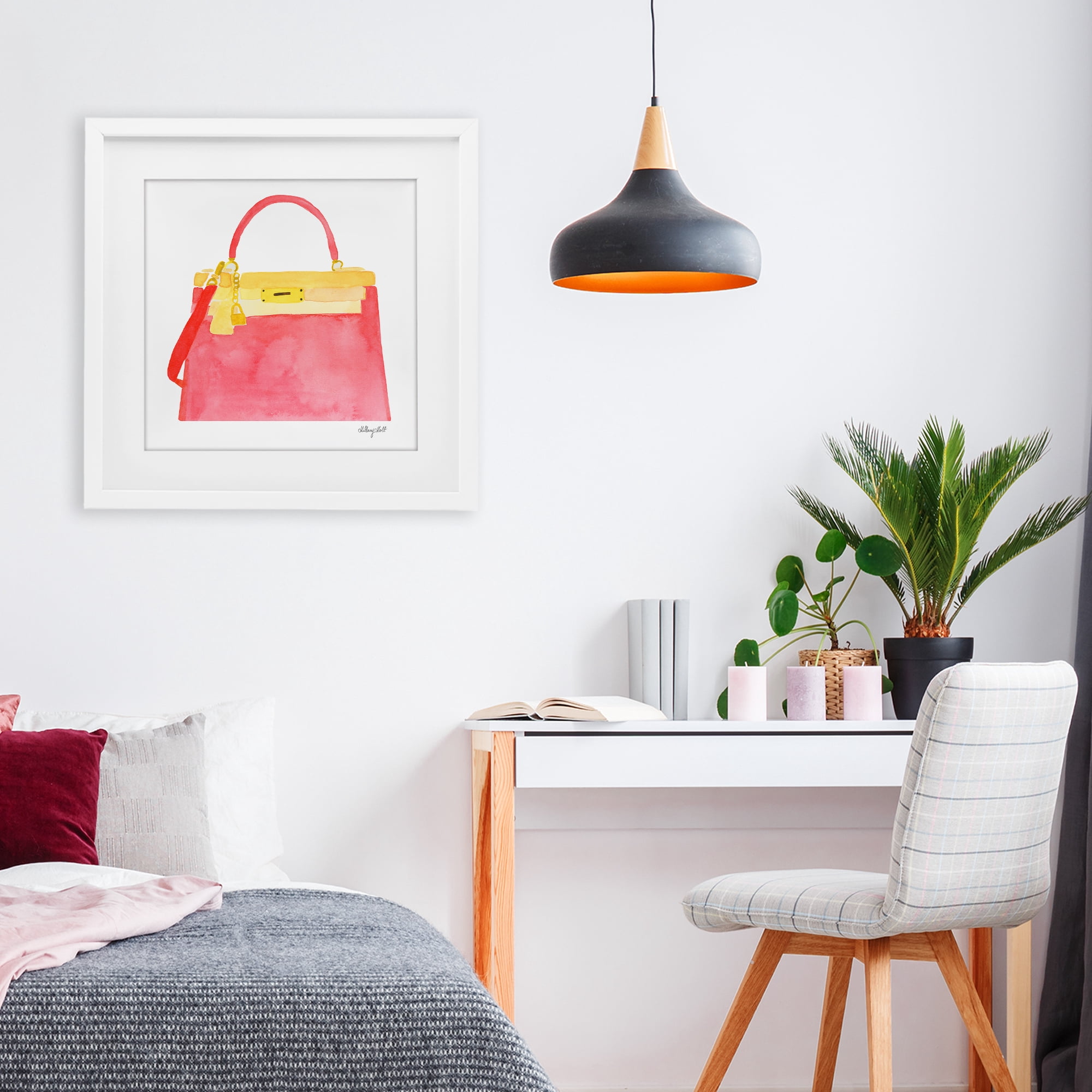 Stupell Industries Elegant Coral Handbag White Framed Print Under Glass, design by Hillary Holt