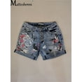 thumbnail image 4 of 2021 Female Casual Bottoms Harajuku Vintage Streetwear Summer New Buttons Women Denim Shorts Washed Flower Print Jeans, 4 of 7