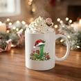 thumbnail image 5 of Christmas Initial Ceramic Mug,11 oz Coffee Cup with Cute Green Glitter Letter & Santa Hat Decor,Home Office Use,Ideal Holiday Gift for Family(G), 5 of 7