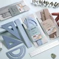 thumbnail image 3 of 4pcs Metal Ruler Triangle Protractor Straight Rulers Drafting Measuring Tools Korean Stationery Geometry Maths Drawing Compass blue, 3 of 6