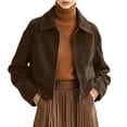 thumbnail image 3 of Gytharion Women's Faux Suede Bomber Jackets Cropped Zip Front Faux Suede Jackets Long Sleeve Turn Down Collar Zip Up Jackets with Pockets, 3 of 8