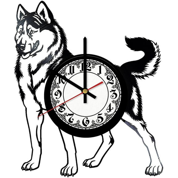 Funny Dog Puppy Vintage Black Vinyl Record Wall Clock Wall Art 3D Modern Design Office Bar Room Home Decor Gift
