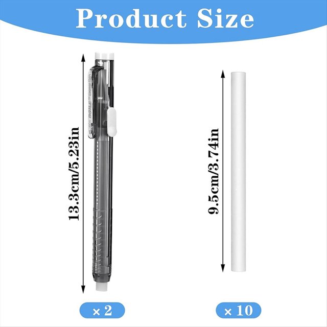 12 Pcs Retractable Mechanical Eraser Pen Pen-Style Erasers Precise Erasing Pens White Pencil Eraser Refill