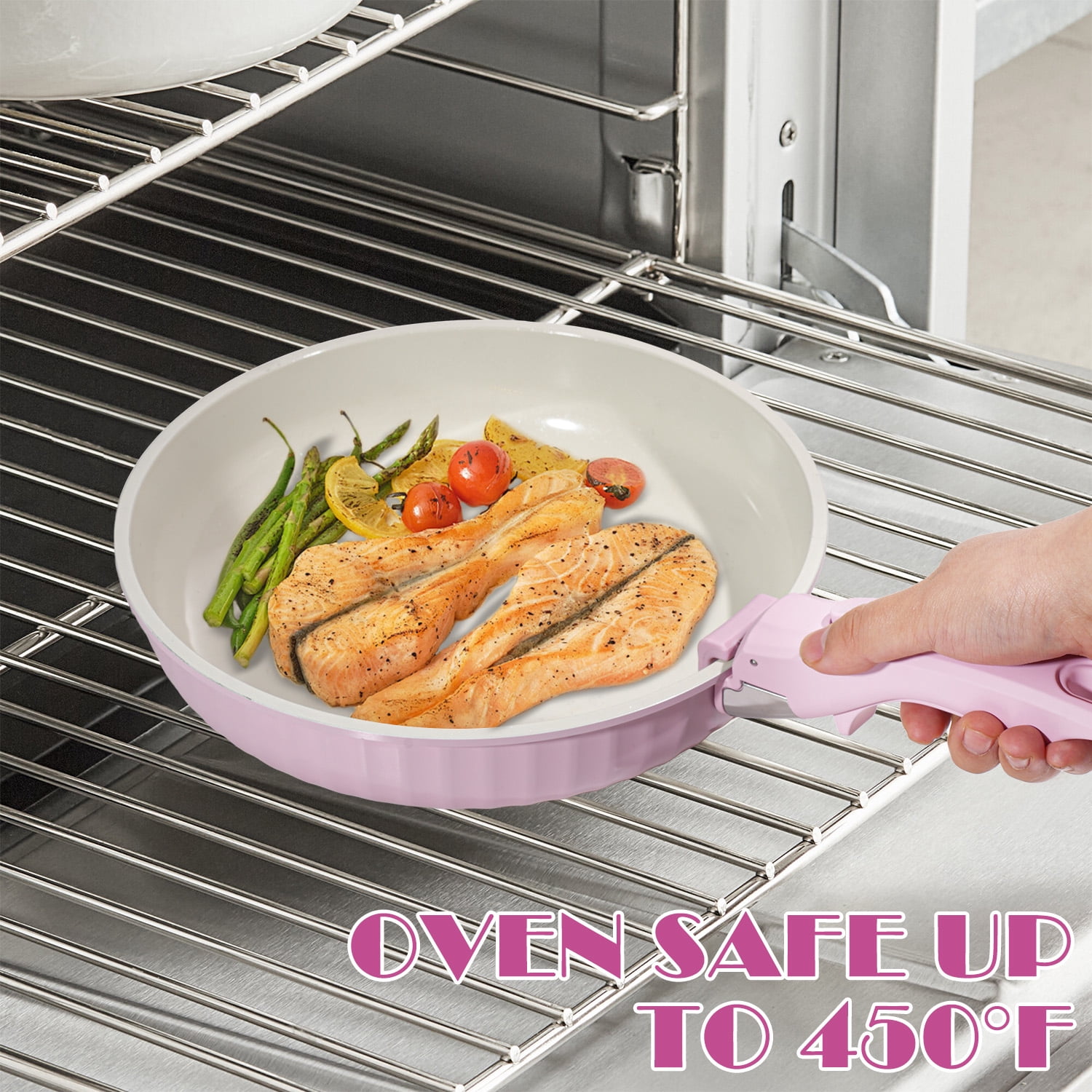 Vivicreate 11-Piece Nonstick Aluminum Pots and Pans Set with Removable Handle, Granite-Inspired Cookware, Induction Compatible, Stackable Design