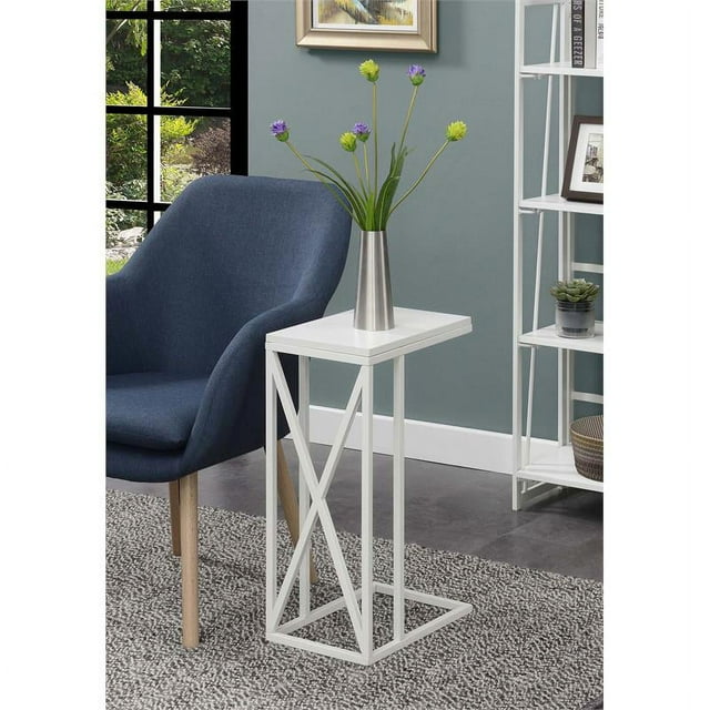 Convenience Concepts Tucson C End Table in White Wood Finish with X Metal Frame