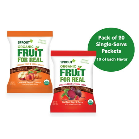 Sprout Organic Fruit For Real Pressed Veggie & Fruit Snacks, Variety Pack, 5 Count Box of 0.63 Ounce Single Serve Packets (Pack of 4) 2 Each: Orchard Fruit/Red Fruit (Packaging May