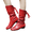 Red, variant on Womens Boots High Comfortable Pull On Mid-Calf Flats Boots with Bow Tie Fashion PU Leather Lace Up Chunky Low Heels for Winter Fall White 8 Wide