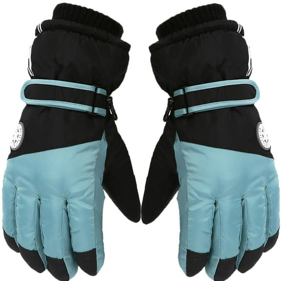 Xfvqtps Child Girls Boys Ski Gloves Adjustable Hook Plush Lining Knitting Wristband Snowflake Waterproof Windproof Warm for Cold Weather Outdoor Cycling Winter Mittens Blue