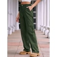 thumbnail image 2 of Women High Waisted Cargo Pants Wide Leg Casual Pants 6 Pockets Trousers  Green S, 2 of 6