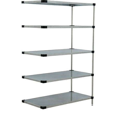 Nexel 5 Tier Solid Galvanized Steel Shelving Add-On Unit, 60"W x 18"D x 63"H