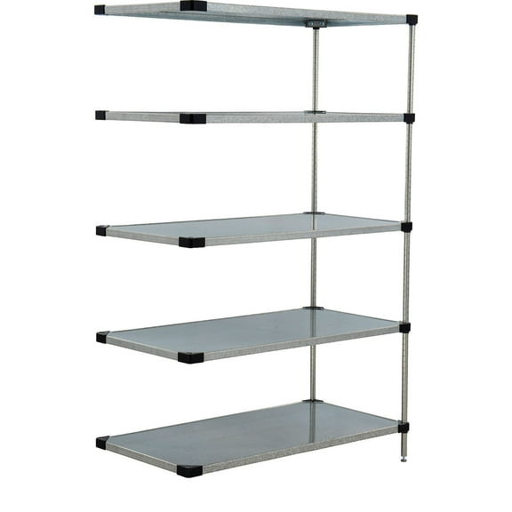 Nexel 5 Tier Solid Galvanized Steel Shelving Add-On Unit, 60"W x 18"D x 74"H