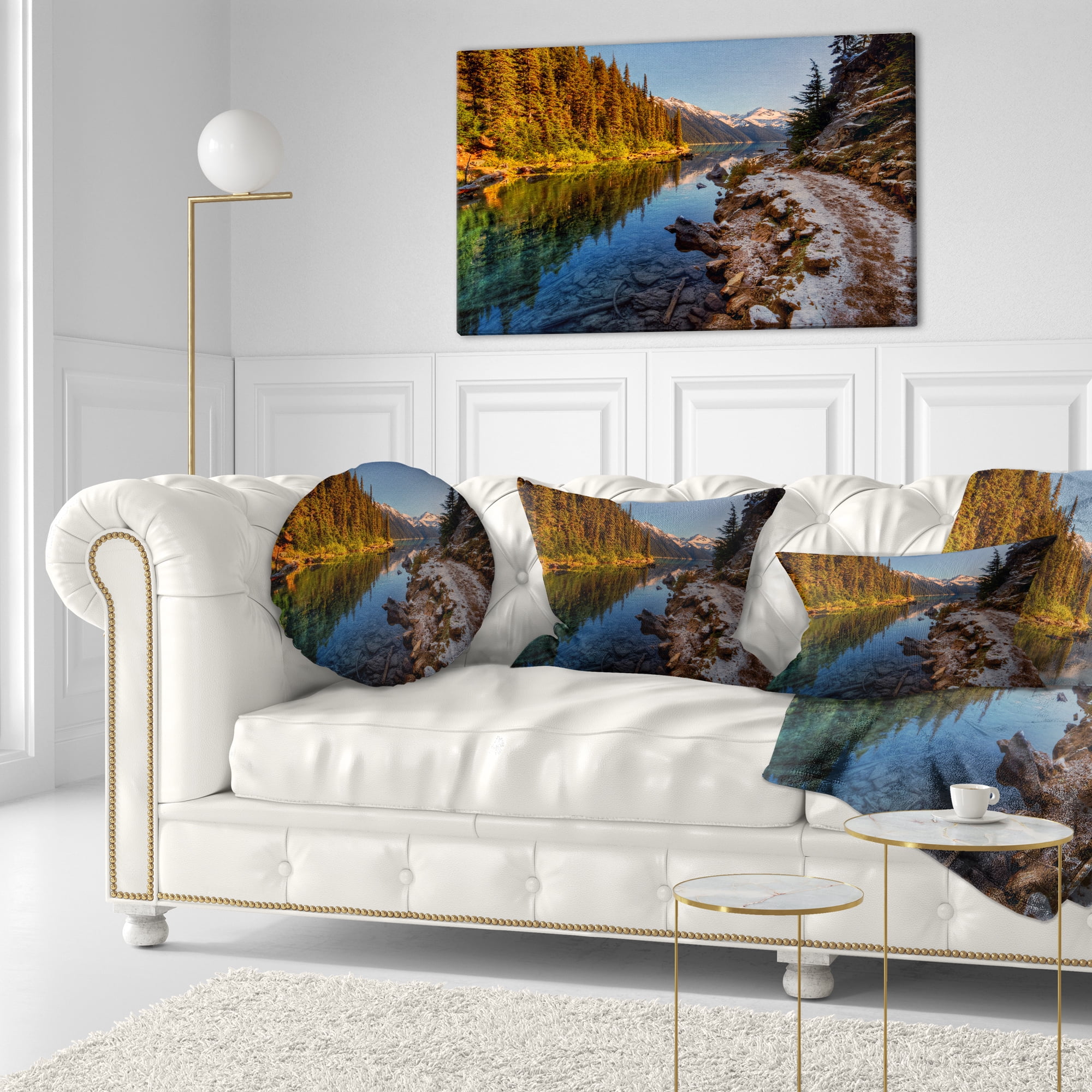 Designart Placid Lake between Mountains - Landscape Printed Throw Pillow - 12x20