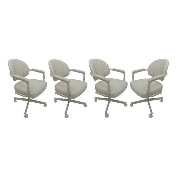 4 - Swivel Metal Dining Caster Chair M-70 - Ocean Beige Vinyl on Beige Chairs