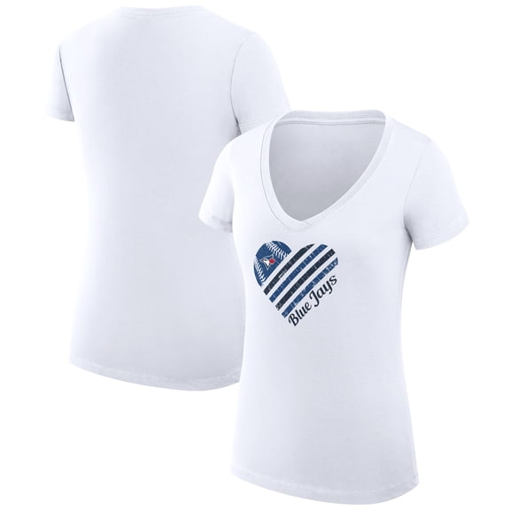 Women's G-III 4Her by Carl Banks White Toronto Blue Jays Heart V-Neck Fitted T-Shirt
