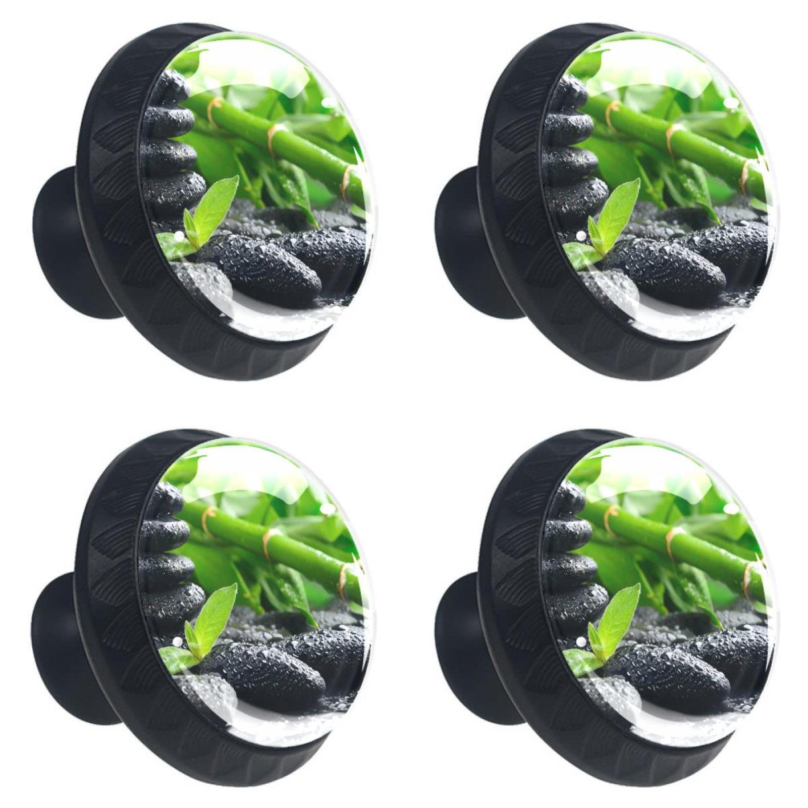 Ownta Zen Bamboo Ston Black Round Glass Drawer Handles Knobs Pulls With