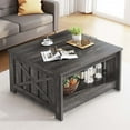 thumbnail image 5 of Dexturs Square Coffee Table, Farmhouse Coffee Table with Half Open Storage Compartment, Rustic Gray, 5 of 8