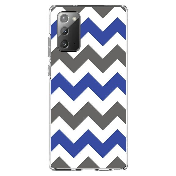 DistinctInk Clear Shockproof Hybrid Case for Galaxy Note 20 ULTRA (6.9" Screen) - TPU Bumper, Acrylic Back, Tempered Glass Screen Protector - Blue Grey Stripes - Stripes Pattern