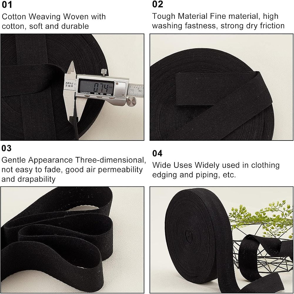 Cotton Cotton Twill Tape Ribbons Herringbone Ribbons for for Home Decoration Wrapping Gifts & DIY Crafts Decorative Black 40mm DIY