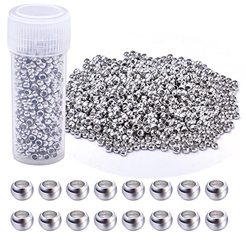 Silver BronaGrand 1000pcs 2mm Tiny Metal Crimp Spacer Stopper Beads for Jewelry Making