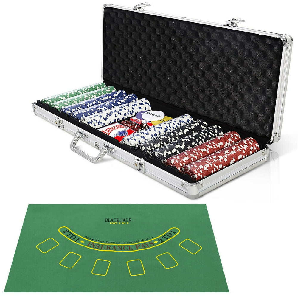 Costway New 500 Chips Poker Dice Chip Set Texas Hold'em Cards W/ Silver