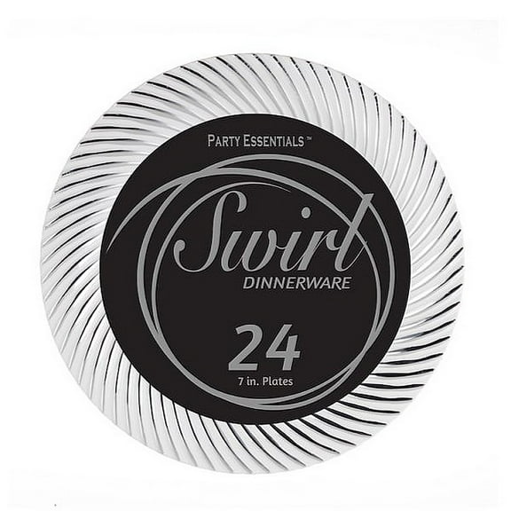 1 - Party Essentials 7" Swirl Plates - White & Silver 24 Ct.