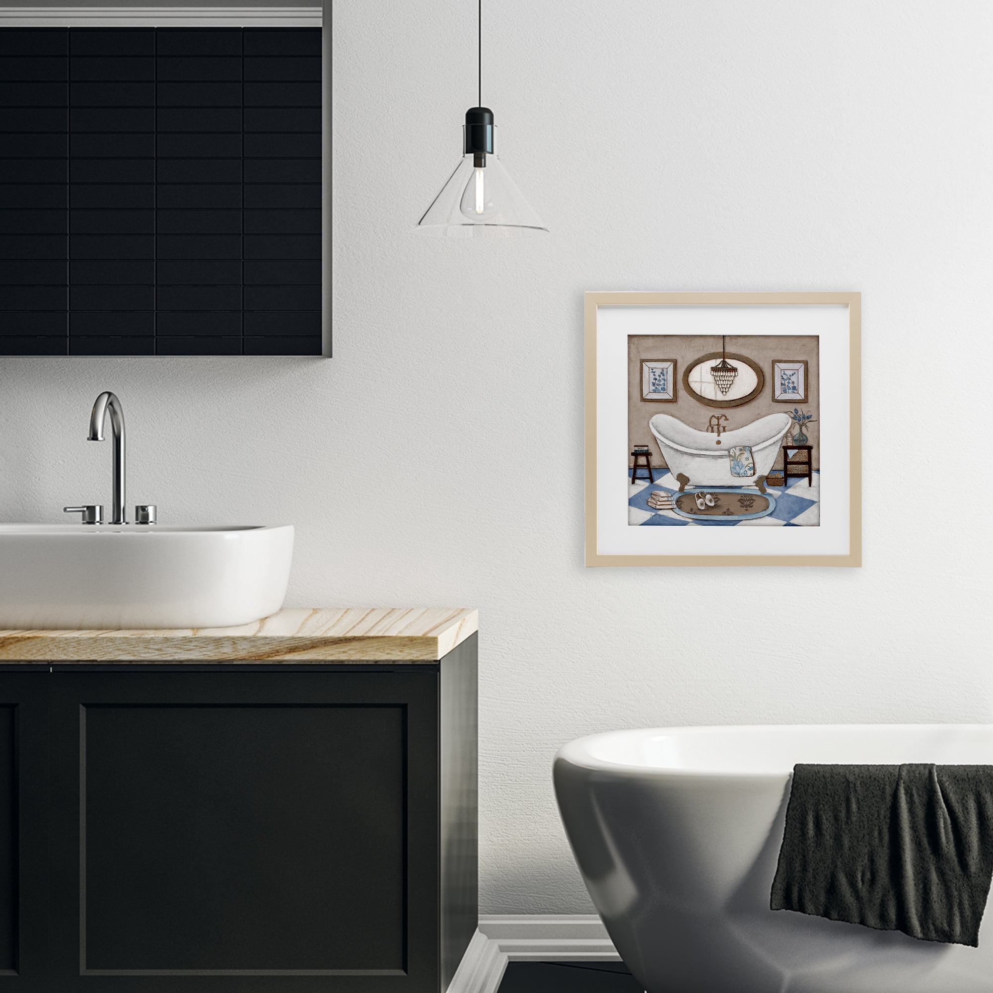 Stupell Industries Checkered Relaxing Bathtub Birch Framed Print Under Glass, design by Janet Tava