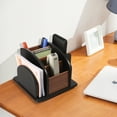 thumbnail image 6 of Desk Organizer TV Remote Control Caddy Revolving Wooden Desktop, 5 Compartment, 6 of 7