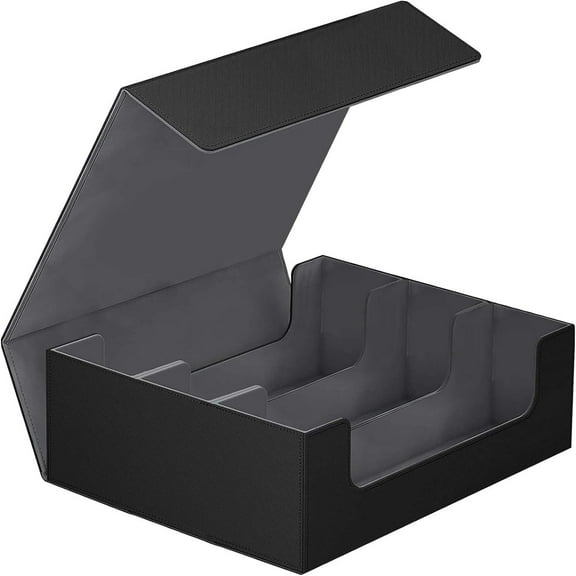 Card Deck Storage Box 1800  Card Deck Holder Box Trading Cards Storage Box, PU Leather Collectible Card Deck Case with Magnetic Closure, Black