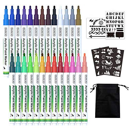 Paint Pens, Shuttle Art 26 Colors Acrylic Paint Markers with Stencils