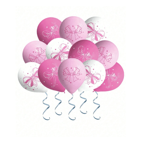 Pink Bow Themed Latex Party Balloons, Elegant, 18 Count, 12 Inch