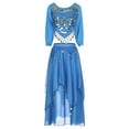 thumbnail image 3 of Women Belly Dance Outfits Long Sleeve Lace-up Chiffon Crop Skirt Princess Dress Up Costume, 3 of 7