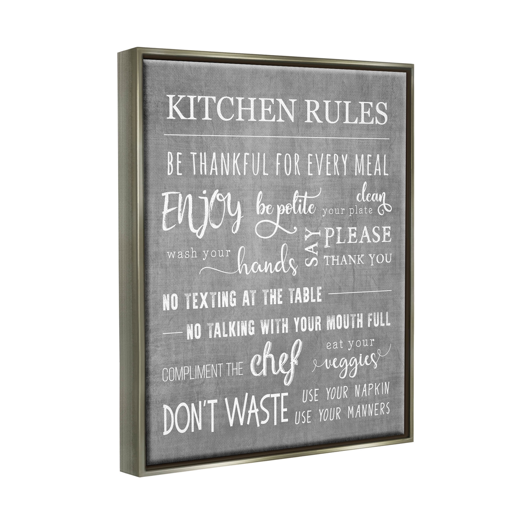 Kitchen Rules Rustic Grey List Typography Graphic Art Luster Gray Framed Art Print Wall Art