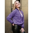 thumbnail image 4 of Women's Sparkly Sequin Jacket Glitter Front Zipper Jacket with Ribbed Cuffs Bomber Jacket for Party Christmas, Purple, X-Large, 4 of 6
