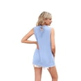thumbnail image 3 of Womens Ruffle Neck Tank Tops Shirred Frill Dot Sleeveless Blouse Shirts Sky blue XL, 3 of 9